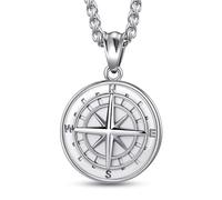 vicima Compass Pendant Necklace for Men Navigator Necklace with 24 Inch Stainless Steel Chain, Stainless Steel, No Gemstone