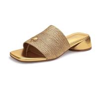 Viciously Vixen Women's Block Kitten Heels Slide Mule Sandals Square Open Toe Shoes, Gold, 7 UK
