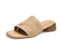 Viciously Vixen Women's Block Kitten Heels Slide Mule Sandals Square Open Toe Shoes, Raffia, 7 UK