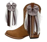 Vickasi Holiday Bow Ribbons for Holiday Birthday Accessory Decor, 2 Pieces Spring Boot Charms for Women, Brown Plaid Cowboy Boot Decorations with Layered Ribbon Bows