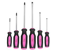 Magnetic Screwdrivers Set, 6 Pieces Slotted & Phillips Screwdriver with Permanent Magnetic Tips, Ergonomic Comfortable Handle,Rust Resistant Heavy Duty DIY Hand Tool Kit for Craftsman Repairing, Pink