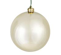 Vickerman Drilled UV Shiny Ball Christmas Tree Ornaments, 6-Inch, Champagne, 4-Pack