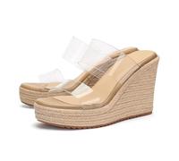 VICKI·VICKI Women's Wedge Sandals Wedges Heels Espadrilles,Slip on Open Toe Platform Summer Shoes,Casual Fashion Vacation Beach Dressy Office, Clear, 8 UK