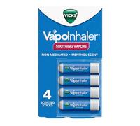 Vicks VapoInhaler, On-the-Go Portable Nasal Inhaler, Non-Medicated, with Refreshing Vicks Vapors, Menthol Scent, 4 Scented Sticks
