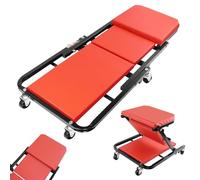 VickyHome 2-in-1 Folding Car Creeper and Seat, Rolling Padded Mechanic Stool Seat Foldable Heavy Duty Convertible Stool Crawler Board with Soft Cushion, 6 Rotatable Wheels for Home Garage Workshop