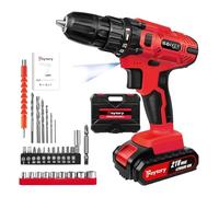 VickyHome 21V Mini Drill with 1500mAh Lithium-Ion Battery and Fast Charger, 25+1 Torque Electric Small Power Drill with 0-400/0-1400rpm Adjustable Speed, LED Work Light, Red