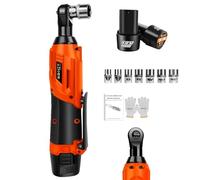 VickyHome 3/8" Cordless Ratchet Wrench, 3/8" Impact Gun 40N.m Torque Wrench 12V Socket Wrench with 230RPM, 7 Sokets, Led Light, Fast Charge, Carry Case, Orange