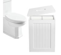 VickyHome Bathroom Organiser White Storage Box with Lid, Toilet Roll Cabinet 14x27x35cm Cleaning Products Organiser Stylish White Shaker, Waterproof Engineered Wood, Easy Assembly