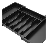 VickyHome Cutlery Drawer Organiser, 8 Compartment Plastic Cutlery Tray Kitchen Utensil Tray, Utensil Flatware Silverware Holder Divider for Spoons Forks Knives Tableware, 33-57 x 38cm, Black