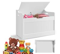 VickyHome Large Blanket Box, Wooden Large Kids Chest End of Bed Storage Bench Chest with Lid, White Toy Storage Seat Box for Living Room, Bedroom, Wooden, 40D x 62W x 46H cm