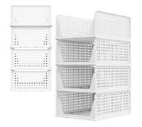 VickyHome Set of 4 Stackable Wardrobe Storage, White Foldable Stackable Drawers Wardrobe Drawers Internal Storage, Hollow Design, Easy Pull Out Collapsible Storage Boxes for Shelves