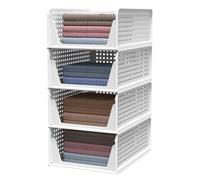 VickyHome Stackable Wardrobe Storage, Set of 4 Foldable Drawers Stackable Storage Drawers Folding Wardrobe Easy Pull Out Stackable Drawers for Closet, Cabinet, Pantry, White