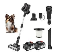 VickyHome Vacuum Cleaner Cordless Stick Vacuum Cleaner, 15KPA Powerful Pet Vacuum Cleaner Wireless Hoover with 2x 3.0AH Rechargeable Batteries, Stepless Speed, Led Light, Up To 65 Mins Runtime