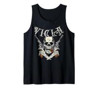 Vicla Gangster Skull with Crossed Pistols Design Tank Top