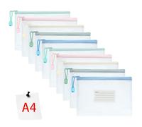Vicloon 10pcs A4 Plastic Wallets, White/Pink/Yellow/Blue/Green, Zip Lock Bags Mesh Document Wallets with Label Pocket for School, Office, Homework Storage