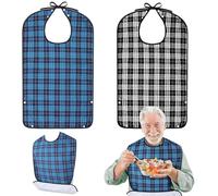 Vicloon 2 Pack Adult Bibs, Washable and Reusable Adult Bib for Elderly, Waterproof Dining Bibs with Crumb Catcher for Adults, Elderly and Disabled (Plaid)