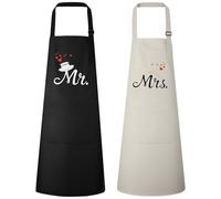 Vicloon 2 Pcs Mr & Mrs Couple Aprons Set,Adjustable Bib Apron with 2 Pockets,Waterdrop Resistant Cooking Kitchen Apron,Personalised Unisex Kitchen Apron for Home Kitchen,Restaurant,Coffee House