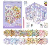 Vicloon 20 Sets Sticker Scene Books, DIY 3D House Stickers for Adults Kids | Sticker Therapy, Stress Relief Creative Reusable DIY Stickerbook Kit with Tweezers, Gift for Adults Kids Teens