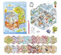 Vicloon 20 Sets Sticker Scene Books, DIY 3D House Stickers for Adults Kids | Sticker Therapy, Stress Relief Creative Reusable DIY Stickerbook Kit with Tweezers, Gift for Adults Kids Teens