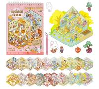 Vicloon 20 Sets Sticker Scene Books, DIY 3D House Stickers for Adults Kids | Sticker Therapy, Stress Relief Creative Reusable DIY Stickerbook Kit with Tweezers, Gift for Adults Kids Teens