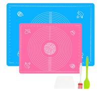 Vicloon 2PCS Extra Large Silicone Baking Mat with Measurements | Non-Stick Rolling Pastry Mat with Dough Scraper and Brush for Pastry, Bread, Pizza, Fondant, Cake