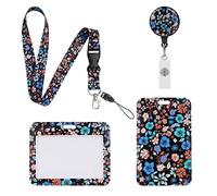 Vicloon 2Pcs ID Badge Holder with Retractable Reel and Detachable Lanyard Strap Hard Card Protector for Women Nurse Teacher Student (Floral)