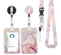Vicloon 2Pcs ID Badge Holder with Retractable Reel and Detachable Lanyard Strap - Hard Card Protector for Women, Teachers, Students (Pink Marble)
