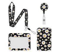 Vicloon 2Pcs ID Badge Holder with Retractable Reel and Detachable Lanyard Strap Hard Card Protector for Women Nurse Teacher Student (Daisy)