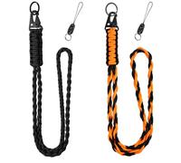 Vicloon 2pcs Paracord Lanyard, Neck Strap Badge Lanyards with Metal Key Rings and Lanyard Phone Ring Strap Lanyards for ID Badge Holder Keys Phone (Black+Orange)