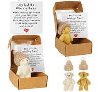 Vicloon 2Pcs Worry Bear Hug in a Box, A Little Pocket Bear, Handmade Mini Plush Teddy Bears in Box with Inspirational Card, Positive Gift for Kids Friends, Emotional Support Gift