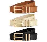 Vicloon 3 Pack Women's Artificial Leather Belts for Jeans Dresses, 100CM Fashion Ladies Belts with Gold Buckle, Adjustable Trim to Fit Ladies Waist Belt for Suits, Jeans, Casual, Black＆Coffee＆Beige
