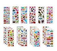 Vicloon 3D Stickers for Kids, 22 Variety Sheets Puffy Stickers, 550+ Children Sticker for Party Rewarding Gifts Scrapbooking Including Animals Fish Dinosaurs Numbers Fruits Trucks Butterfly and More