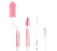 Vicloon 3PCS Baby Bottle Brush, Silicone Bottle Cleaner, Pink