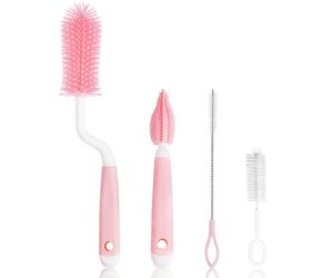 Vicloon 3PCS Baby Bottle Brush, Silicone Bottle Cleaner, Pink