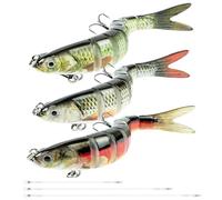 Vicloon 3Pcs Lifelike Pike Swimbait, 13.5CM Multi Jointed Pike Fishing Lures, 3D Artificial Lures with Treble Hooks, Slow Sinking Swimming Baits with 15cm 25cm 30cm Wire Traces, Pikes Bass, 27g