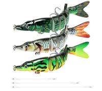 Vicloon 3Pcs Lifelike Pike Swimbait, 13CM Multi Jointed Pike Fishing Lures, 3D Artificial Lures with Treble Hooks, Slow Sinking Swimming Baits with 15cm 25cm 30cm Wire Traces, Pikes Bass, 17g