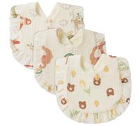 Vicloon 3Pcs-Pattern 2 Cotton Teething Wave Design Bibs, Waterproof, Unisex Baby Bibs for Newborns, Toddlers, Babies