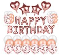 Vicloon 49pc Rose Gold Birthday Balloons Set, Confetti, 'Happy Birthday' Letters, Stars & Hearts, Unisex Adults & Young Adults, All Ages