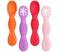 Vicloon 4Pcs Baby Fork and Spoon Set, Silicone Spoon Baby Weaning Spoon Set Self Feeding Utensil Easy Grip Soft Baby Spoon, Toddler Cutlery Kit for Infant Toddler Children First Led Training Weaning