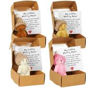 Vicloon 4Pcs Worry Bear Hug in a Box, A Little Pocket Bear, Handmade Mini Plush Teddy Bears in Box with Inspirational Card, Positive Gift for Kids Friends, Emotional Support Gift