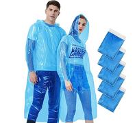 Vicloon 5 Pcs Travel Raincoat Rain Jacket, Disposable Rain Poncho for Adults, Emergency Waterproof Poncho with Drawstring Hood & Elasticated Wrists (Blue - 5Pcs)