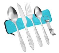 Vicloon 5PCS Stainless Steel Flatware Set with Bottle Opener, Travel Cutlery Set Spoon Knife and Fork for Camping Picnic Office School Lunch, Blue