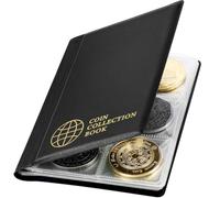 Vicloon 60 Pockets Coin Album, 45x45mm Grid Coin Collection Holder Storage Book with 10 Pages, Grid Holder for Pounds Pence Cents Dollars Nickel (Black)
