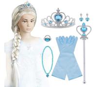 Vicloon 9 Set Dress Accessories, Gloves, Upgrade Princess Tiara Braid Wand, Necklace, Ring, Earrings, Perfect for Dress-Up Parties,Holidays, Halloween
