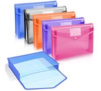 Vicloon A4 Plastic Wallets, 5pcs Popper Wallet Plastic Document Folders, Translucent, Waterproof, with Snap Closure and Card Slot (Blue, Purple, White, Pink, Orange)