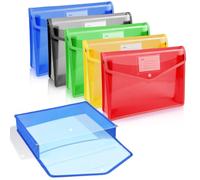 Vicloon A4 Plastic Wallets, 5pcs Popper Wallet Plastic Document Folders, Transparent, Waterproof, Reusable, with Snap Closure and Card Slot (Blue/Yellow/Red/Green/White)