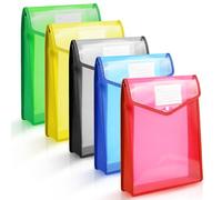 Vicloon A4 Plastic Wallets, 5pcs Popper Wallet Plastic Document, Vertical Plastic Folders Files Envelope for School Office Home, with Snap Closure and Card Slot (Blue/Yellow/Red/Green/White)