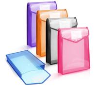 Vicloon A5 Plastic Wallets, 5pcs Popper Wallet Plastic Document, Vertical Folders Files Envelope for School Office Home, with Snap Closure and Card Slot(Blue/Purple/White/Pink/Orange)