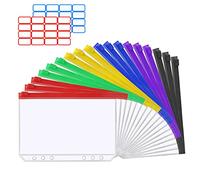 Vicloon A5 Zipper Binder Pockets, 18Pcs Plastic Binder Zipper Folders Loose Leaf Bags with 2 Sheets Removable Label Stickers Money-Saving Cash Envelopes Document Organizer Binder (Multicolor)