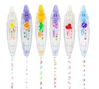 Vicloon Ally-Pocket Tape Pen, 6pcs DIY Cute Animals Press Type Decorative Pen, DIY Lace Decoration Tape Scrapbooking Diary Decorative Correction Tapes (Cherry/Tumbler/Crocodile/Animal/Alphabet/Fish)